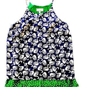 Anthropologie Tank Swing Layered Blue Green Swan Polka Dots Sleeveless Small